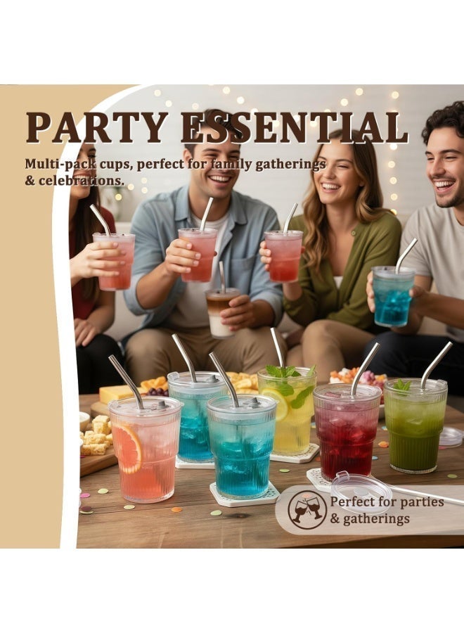 كأس زجاجي مضلع بغطاء وقشة، فنجان قهوة مثلجة كلاسيكي، أكواب سموذي وعصير وشاي ماتشا وماء ومشروبات مثلجة بالجملة بسيطة، أكواب شرب ساخن شفافة، كوب سفر، أدوات زجاجية مطبخية عصرية - Image 5